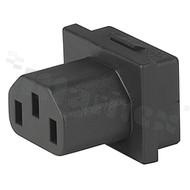 Gniazdo zasilające AC IEC 60320 F, klasa ochronności I; montaż: do panela 2,5mm, zatrzaskowe; wyprowadzenia konektorowe QC 6,3x0,8mm; kolor czarny; IP30; 10A, 250VAC