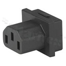 Gniazdo zasilające AC IEC 60320 F, klasa ochronności I; montaż: do panela 1,5mm, zatrzaskowe; wyprowadzenia konektorowe QC 6,3x0,8mm; kolor czarny; IP30; 10A, 250VAC