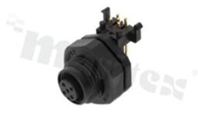 Receptacle M12; A code; 5 pins; female; for panel; right-angle; front side nut; IP68