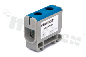 Złączka na szynę din;przelotowa;2 zaciskowa;1- torowa; zacisk śrubowy; na przewód 2,5-50mm2;niebieska