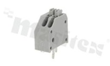 Listwa zaciskowa do PCB; w rastrze 2.50mm; 2-torowa; skośne wejście przewodu; na przewód 0.2-05mm2 (24-20 AWG); ze stykiem sprężynowym; szara; UL 250V/2A, TUV 250V/2A