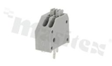Listwa zaciskowa do PCB; w rastrze 2.50mm; 2-torowa; skośne wejście przewodu; na przewód 0.2-05mm2 (24-20 AWG); ze stykiem sprężynowym; szara; UL 250V/2A, TUV 250V/2A