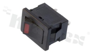 Minature Rocker Switch; 1-pole; 2 positions; 21x12.9mm; pin terminals; black LED illuminated button; 3A/250V