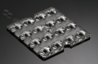 Soczewka do diod LED mid power; kąt rozsyłu: asymetryczny ; ilość diod: 16; rozmiar: 50x50mm; wysokość: 4.3mm; rodzaj materiału: PMMA; sposób mocowania: kołek; śruby
