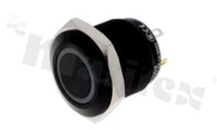 Przełącznik wandaloodporny; monostabilny; 16mm; terminale do lutowania; aluminium; podświetlenie krawędziowe niebieskie, LED 12V; IP65.