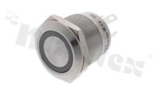 Push button switch; monostable; 19mm; solder terminals; stainless steel; ring red illumination; IP67.