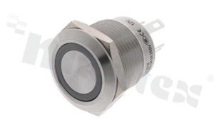 Push button switch; monostable; 19mm; solder terminals; stainless steel; ring red illumination; IP67.