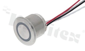 Piezoelectric switch; monostable; 22mm; cable; stainless steel; ring blue illuminataion; IP65.