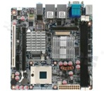 Intel  945GMECore  Duo/Core  Solo/Core  2 Duo Mini ITX Motherboard; 1 PCIex16; 1 PCI 2.2; 1 Mini PCI;CF; 2 SATA; 4COM (2 poweredCOM); 8 USB; 8-bit GPIO; PCIex16 Slot Supports ADD2 VGA/DVI/LVDS/HDMICard