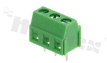 Listwa zaciskowa do PCB; w rastrze 3.81mm; 3-torowa; pionowa; na przewód 1.0mm2 (AWG 16-28); z ruchomą osłoną przewodu; ze śrubą na wkrętak płaski; klatka mosiężna; zielona; UL 300V/10A, 130V/10.5A