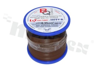 Single wire LGY/H05V-K; with copper multi-strand; brown; cross section 0.35mm2; AWG 22; 500V; -40+105 deg.C; 25m.