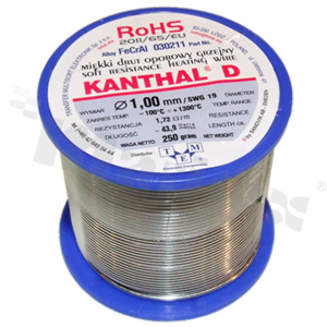 Drut oporowy grzejny Kanthal; renomowanego szwedzkiego producenta; średnica 1.00mm; SWG 19; -100+1300 st.C; 43.9m; 250g.