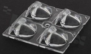Lens for LED high power; angle: asymmetric; Number of LEDs: 4; Dimensions: 50x50mm; Height: 7.3mm; meterial: PMMA; Fastening: glue; pin; screw