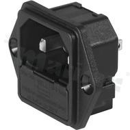 Gniazdo zasilające IEC C18 z uchwytem bezpiecznikowym 1-polowym; montaż: do panela, śruba; konektory 6,3x0,8mm; połączenia wewnętrzne; IP40; 10A/250VAC