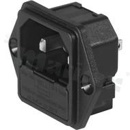 Gniazdo zasilające IEC C18 z uchwytem bezpiecznikowym 1-polowym; montaż: do panela, śruba; wyprowadzenia lutowane 3,8x0,8mm; połączenia wewnętrzne; IP40; 10A/250VAC