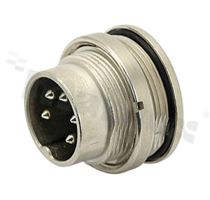 Socket C091D series, 5 pins, male, 5A, for panel, front side nut, solder, contact plating: silver plated, IP67