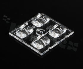 Lens for LED high power; angle: asymmetric; Number of LEDs: 4; Dimensions: 50x50mm; Height: 6.47mm; meterial: PMMA; Fastening: glue; pin; screw