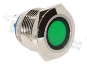 Lampka sygnalizacyjna; 19mm; terminale do lutowania; stal nierdzewna; podświetlenie zielone; LED 12V