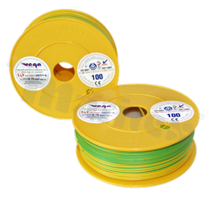 Single wire LGY/H05V-K; with copper multi-strand; yellow/green; cross section 0.75mm2; AWG 18; 500V; -40+105 deg.C; 100m.