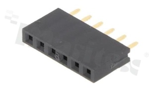 Listwa stykowa do PCB; w rastrze 2.54 mm; 1x6 styków; montaż: THT; żeńska; prosta; jednorzędowe