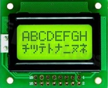 Display LCM; LCD character; 8x2 characters;STN yellow-green Y/G with LED backlight yellow-green Y/G; view 6:00; 3.0V