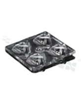 Soczewka do diod LED high power; kąt rozsyłu: asymetryczny ; ilość diod: 4; rozmiar: 50x50mm; wysokość: 8mm; rodzaj materiału: PC; sposób mocowania: kołek; śruby
