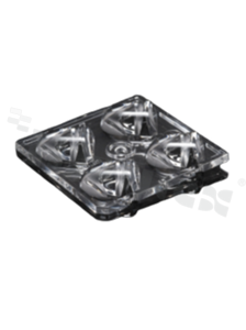 Soczewka do diod LED high power; kąt rozsyłu: asymetryczny ; ilość diod: 4; rozmiar: 50x50mm; wysokość: 8mm; rodzaj materiału: PC; sposób mocowania: kołek; śruby