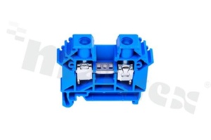 Złączka szynowa; 1-poziomowa; 2-zaciskowa na przewód 0,5-10,0mm2; zacisk śrubowy; niebieska; na szyne DIN; 1000V/57A