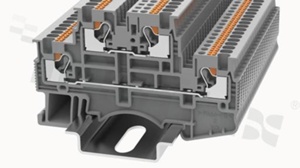 'Złączka instalacyjna; 2-poziomowa; przelotowa; 4-zaciskowa na przewód 0.14-1.5mm2 (26-14AWG); ze stykiem sprężynowym; szara; na szynę DIN; 500V/16A