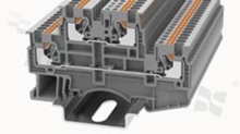 Installation terminal block; 2-level; through; 4-contacts for wire 0.14-1.5mm2 (26-16AWG); spring-loaded; grey; for DIN rail; 500V/16A