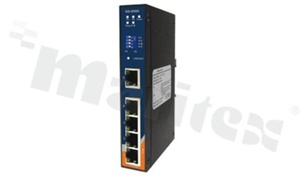 Switch przemysłowy zarządzalny; 5 portów 10/100Base-T(X) RJ45; temp. pracy: -40+70 st.C; zasilanie redundantne 12...48VDC; montaż na szynie DIN