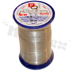 Silver coated copper wire; diameter 0.70mm; SWG 22; -40+105 deg.C; 145m; 500g.