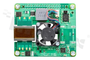 Moduł zasilający; Raspberry Pi PoE+ HAT; standard: IEEE 802.3at; napięcie wejściowe: 37-57V; napięcie wyjściowe: 5VDC; prąd wyjściowy: 4A; wentylator: 25x25mm