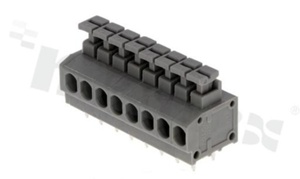 Listwa zaciskowa do PCB; w rastrze 3.81mm; 8-torowa; poziome wejście przewodu; na przewód 1.5mm2 (AWG 20-18); ze stykiem sprężynowym; szara; UL 300V/5A, IEC 250V/10A