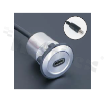 Gniazdo USBC3.1; żeńskie; otwór montażowy 22mm; podłączenie na wtyk USBC2.0 męski; długosć przewodu 100cm; korpus srebrny; stop aluminium.