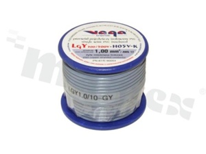 Przewód pojedynczy LGY/H05V-K; z wielodrutową miedzianą żyłą; szary; przekrój 1.00mm2; AWG 17; 500V; -40+105 st.C; 10m.