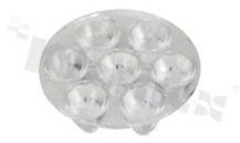 Soczewka do diod LED high power; kąt rozsyłu: 25 stopni FWHM; ilość diod: 7; rozmiar: okrąg 39.15mm; wysokość: 13.4mm; rodzaj materiału: PMMA; PC; sposób mocowania: klej