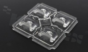 Lens for LED high power; COB; angle: asymmetric; Number of LEDs: 4; Dimensions: 90x90mm; Height: 14.1mm; meterial: silicone; Fastening: screw