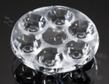 Lens for LED high power; angle: 11 to 19 degrees FWHM; Number of LEDs: 6; Dimensions: round 40mm; Height: 10.7mm; meterial: PMMA; Fastening: glue; pin