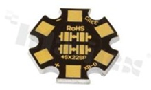 MCPCB, thermal conductivity 2W/(m*K), thickness: 2mm, number of layers - 1, copper layer thickness 35um, black soldermask, legend color: gold, size: 22mm star, pad cover: gold; for XB-D LEDs, /24