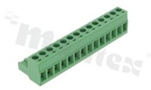 Listwa zaciskowa rozłączalna; w rastrze 5.08mm; 14-torowa; żeńska; na przewód 2.50mm2(28-12AWG); kierunek wtykania równoległy do osi przewodu; styki z fosforobrązu; mosiężna klatka przewodu; UL 300V/16A