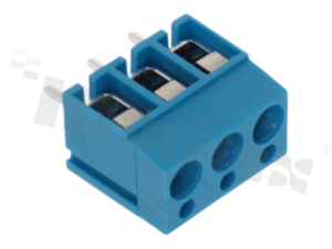 Listwa zaciskowa do PCB; w rastrze 5.00mm; 3-torowa; pionowa; na przewód 2.50mm2; ze śrubami na wkrętak płaski; klatka mosiężna; niebieska; 250V/16A