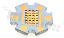 Podłoże MCPCB, przewodność cieplna 10W(m*K), grubość: 2mm, Ilość warstw - 1, biała soldermaska, kolor legendy: złota, rozmiar: gwiazdka 22mm, pokrycie padów: złoto; do diod Cree MTG, /24
