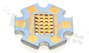 MCPCB, thermal conductivity 10W(m*K), thickness: 2mm, number of layers - 1, white soldermask, legend color: gold, size: star 22mm, pad cover: gold; for Cree MTG LEDs, /24