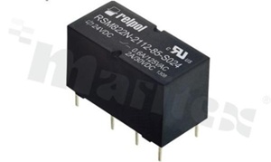 Przekaźnik elektromagnetyczny; prąd znamionowy 2A; napięcie cewki 24VDC; podwójne styki przełączne (2P); moc ccewki: 200mW; 2A/30VDC; 0;6A/125VAC