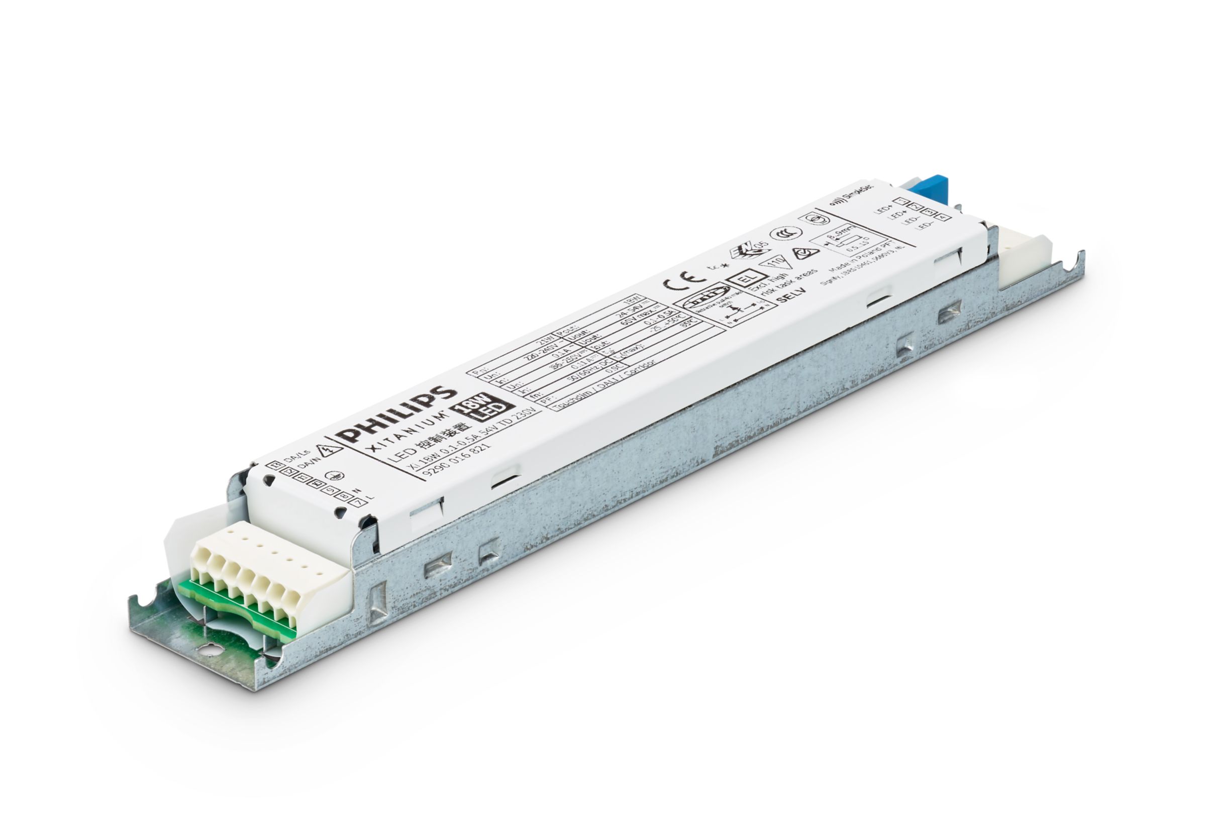 Zasilacz impulsowy; LED; 18W; 24-54V; 0.1-0.5A; 220-240VAC; 186-250VDC; IP20