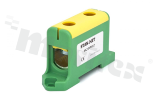 Złączka na szynę din;przelotowa;2 zaciskowa;1- torowa; zacisk śrubowy; na przewód 16-95mm2;zielono-zółta