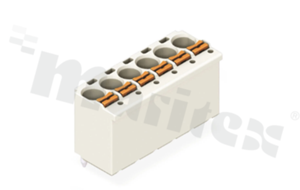 Listwa zaciskowa do PCB; w rastrze 5.00mm; 2-torowa; pionowe wejście przewodu; na przewód 2.50mm2 (24-12 AWG); ze stykiem sprężynowym; szara; UL: 300V/15A