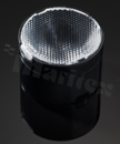 Soczewka do diod LED high power; kąt rozsyłu: 23 do 26 stopni FWHM; ilość diod: 1; rozmiar: okrąg 22mm; wysokość: 14.7mm; rodzaj materiału: PMMA; PC; sposób mocowania: taśma