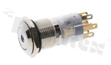 Push button switch; bistable; 16mm; solder terminals; nickled; dot blue illumination; IP67